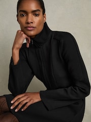 Reiss Black Krysta ZIp-Neck Interlock-Jersey Dress - Image 1 of 6