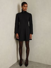 Reiss Black Krysta ZIp-Neck Interlock-Jersey Dress - Image 3 of 6