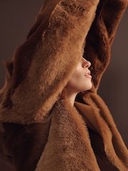 Reiss Tan Laure Shearling Removable Hood Jacket - Image 4 of 9