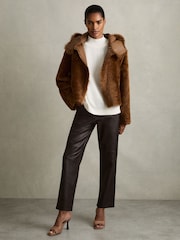 Reiss Tan Laure Shearling Removable Hood Jacket - Image 5 of 9