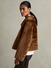 Reiss Tan Laure Shearling Removable Hood Jacket - Image 7 of 9