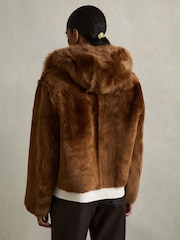 Reiss Tan Laure Shearling Removable Hood Jacket - Image 8 of 9
