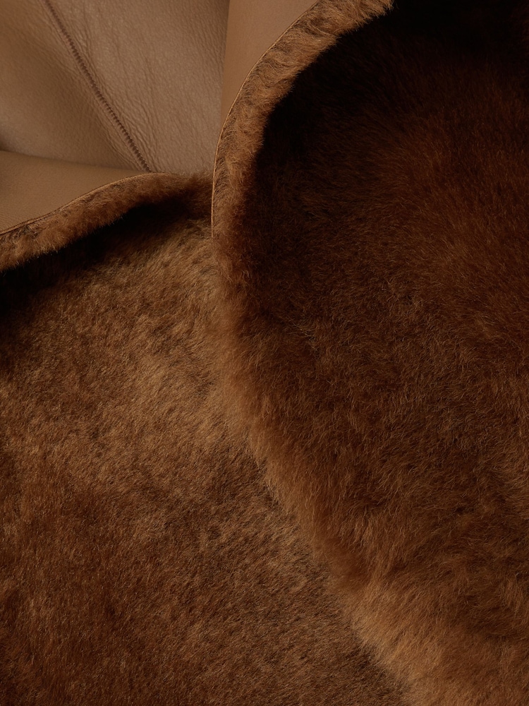 Reiss Tan Laure Shearling Removable Hood Jacket - Image 9 of 9
