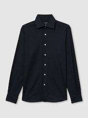 Reiss Navy Wallington Atelier Cotton-Piqué Long-Sleeve Shirt - Image 2 of 6