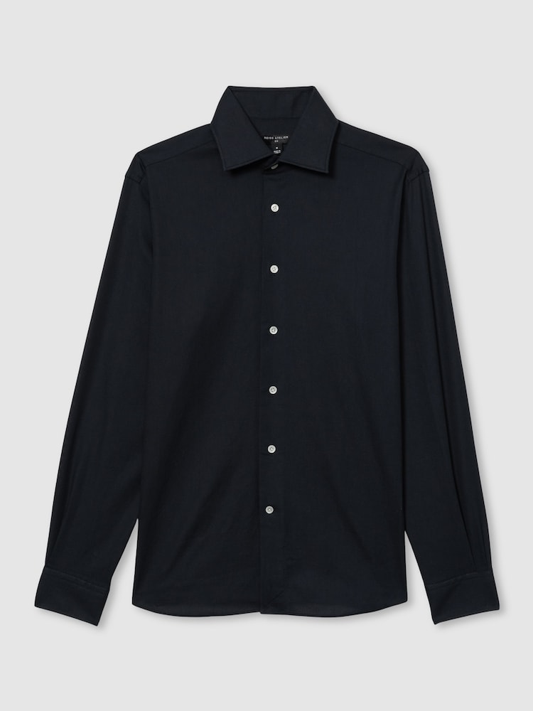 Reiss Navy Wallington Atelier Cotton-Piqué Long-Sleeve Shirt - Image 2 of 6