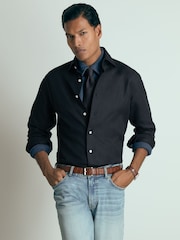 Reiss Navy Wallington Atelier Cotton-Piqué Long-Sleeve Shirt - Image 3 of 6