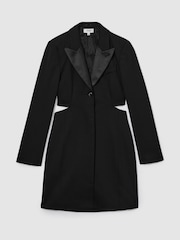 Reiss Black Sabine Wool Blend Cut Out Tuxedo Mini Dress - Image 2 of 7