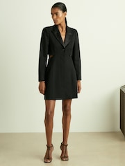 Reiss Black Sabine Wool Blend Cut Out Tuxedo Mini Dress - Image 3 of 7