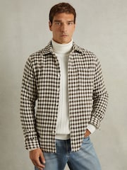 Reiss White/Brown Zonda Dogtooth Overshirt with Wool - Image 1 of 6