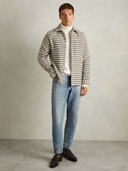 Reiss White/Brown Zonda Dogtooth Overshirt with Wool - Image 3 of 6