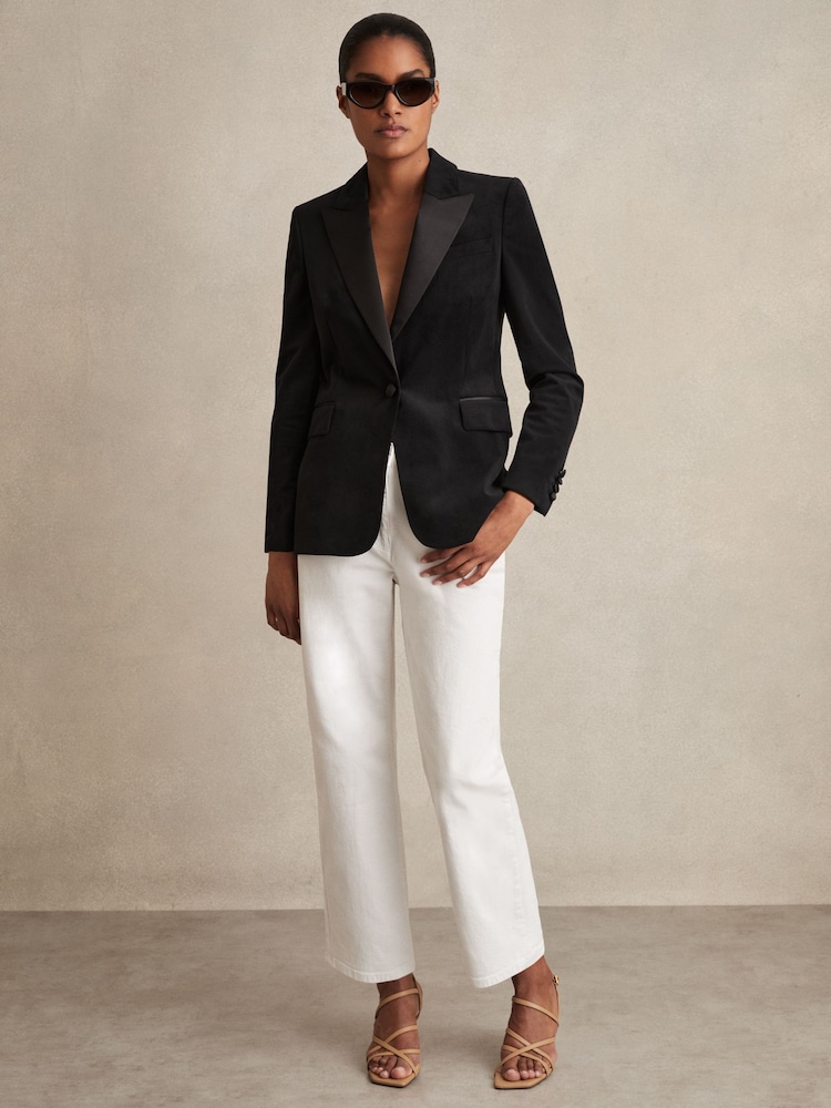 Reiss Black Oe Adaline Velvet Single-Breasted Blazer - Image 1 of 5