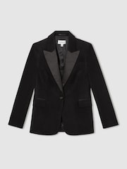 Reiss Black Oe Adaline Velvet Single-Breasted Blazer - Image 2 of 5