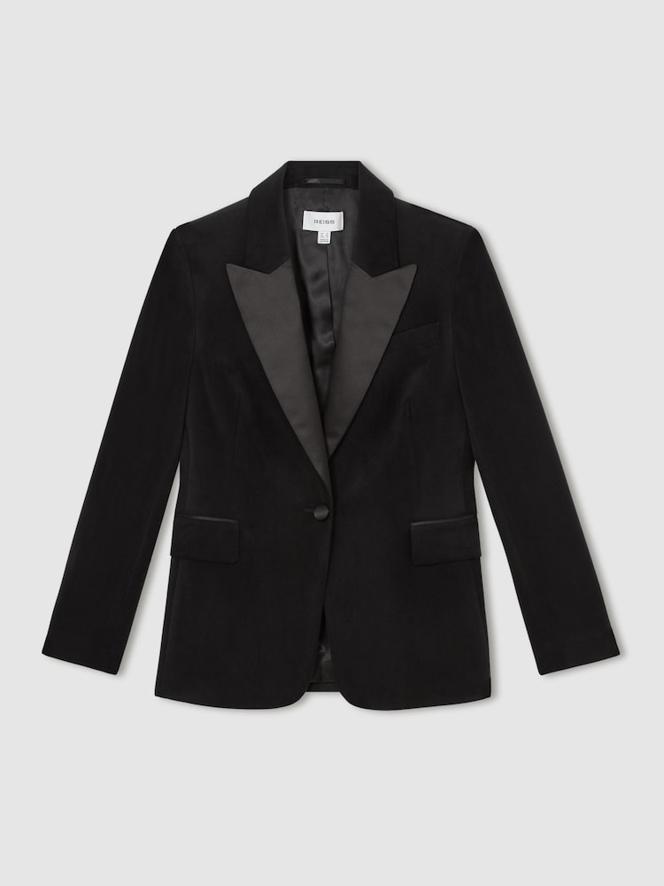 Reiss Black Oe Adaline Velvet Single-Breasted Blazer - Image 2 of 5
