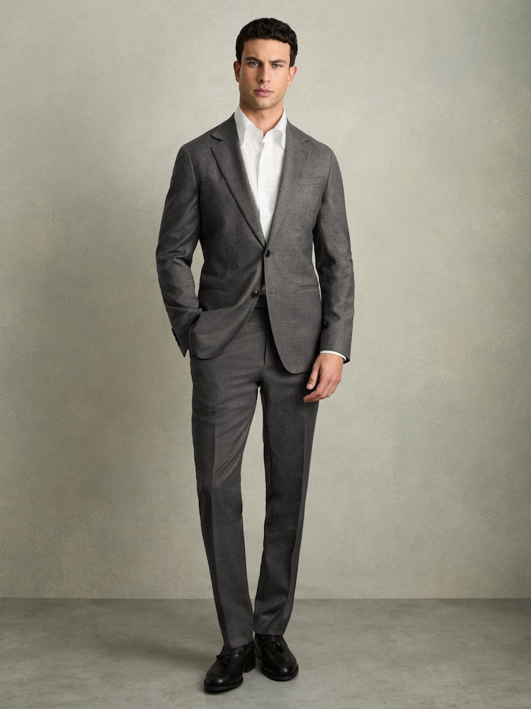 Reiss Grey Melange Degree Slim-Fit Wool Blend Suit Trousers - Image 1 of 8