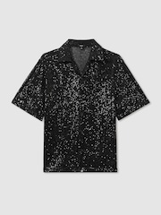 Reiss Black Prince Sequinned Cuban-Collar Shirt - Image 2 of 7