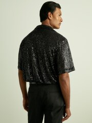 Reiss Black Prince Sequinned Cuban-Collar Shirt - Image 5 of 7