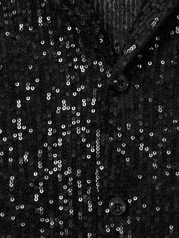 Reiss Black Prince Sequinned Cuban-Collar Shirt - Image 7 of 7