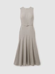 Reiss Grey Danni Belted Flared Midi Dress - Image 2 of 6