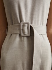 Reiss Grey Danni Belted Flared Midi Dress - Image 4 of 6