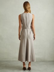 Reiss Grey Danni Belted Flared Midi Dress - Image 5 of 6