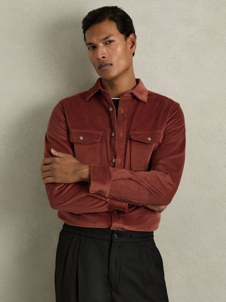 Reiss Rust Tucci Cotton-Blend Corduroy Overshirt - Image 1 of 6