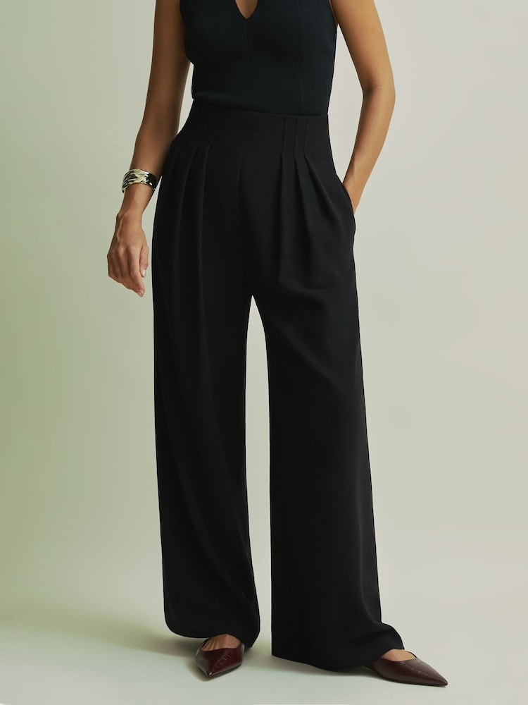 Schwarz - Florere Plissierte Hose mit weitem Bein - Image 3 of 6