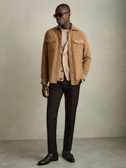Reiss Camel Demari Twin-Pocket Overshirt With Wool - Image 1 of 7
