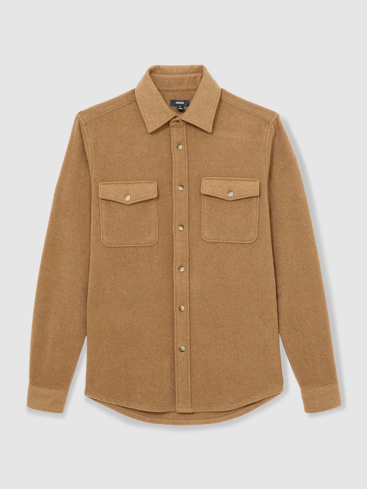 Reiss Camel Demari Twin-Pocket Overshirt With Wool - Image 2 of 7
