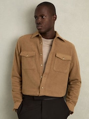 Reiss Camel Demari Twin-Pocket Overshirt With Wool - Image 5 of 7