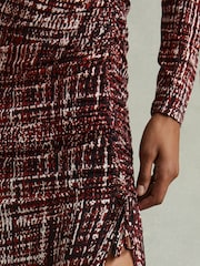 Reiss Red Riyo Printed Ruched Midi Dress - Image 3 of 5