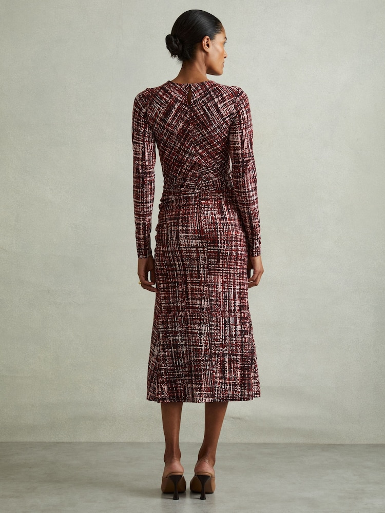 Rood - Reiss Riyo midi-jurk met print en gerimpelde details - Image 4 of 5