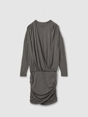 Reiss Grey Xia Jersey Ruched Blouson Sleeve Mini Dress - Image 2 of 5
