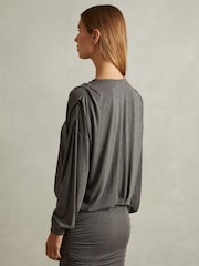 Reiss Grey Xia Jersey Ruched Blouson Sleeve Mini Dress - Image 4 of 5
