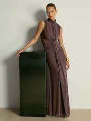Серо-коричневый - Reiss Daniella Sheer Ruched платье макси - Image 1 of 7