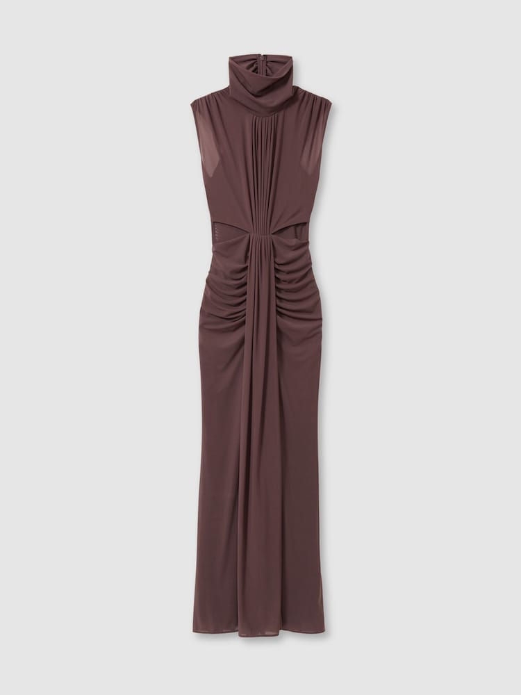 Серо-коричневый - Reiss Daniella Sheer Ruched платье макси - Image 2 of 7