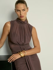 Серо-коричневый - Reiss Daniella Sheer Ruched платье макси - Image 3 of 7