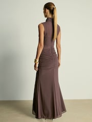 Серо-коричневый - Reiss Daniella Sheer Ruched платье макси - Image 5 of 7