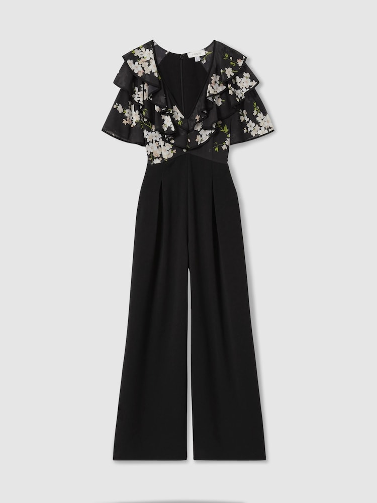 Florere Frill Sleeve Wide Leg Black Jumpsuit - Image 2 of 7