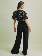Florere Frill Sleeve Wide Leg Black Jumpsuit - Image 4 of 7