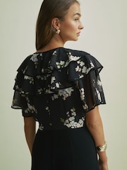 Florere Frill Sleeve Wide Leg Black Jumpsuit - Image 5 of 7