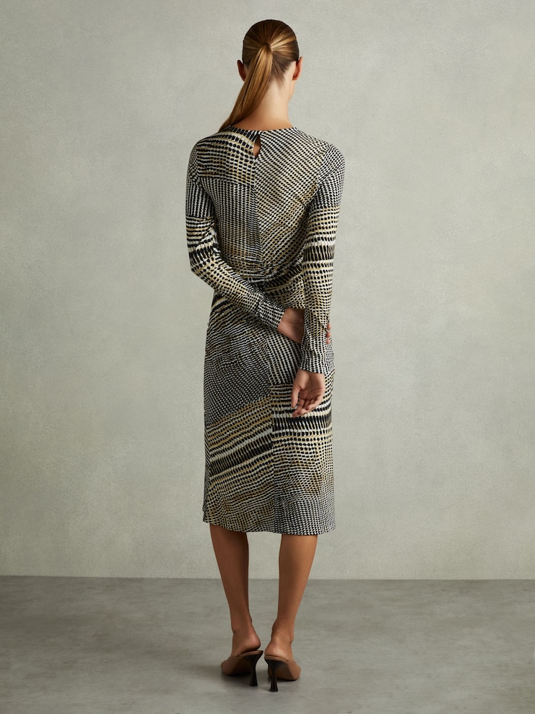 Buy Reiss Black/Olive Riyo Printed Ruched Midi Dress from Next USA