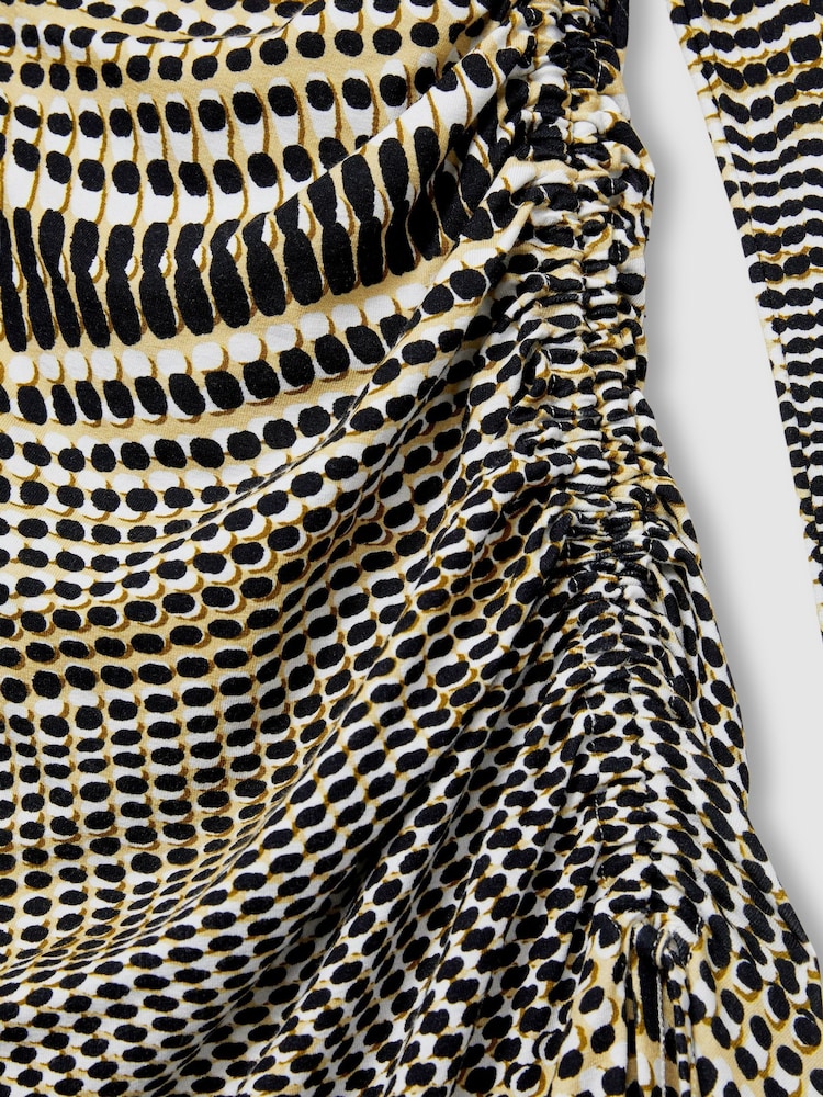 Reiss Black/Olive Riyo Printed Ruched Midi Dress - Image 7 of 7