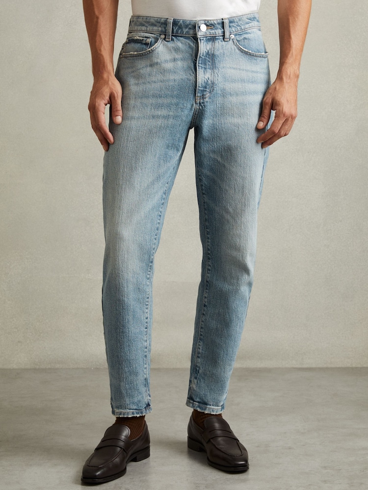 Reiss Light Blue Wash Rathbone Relaxed-Fit Cropped Jeans - Image 3 of 6