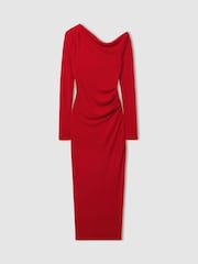 Трикотажное платье миди с вырезами на плечах Reiss Becky - Изображение 2 из 6
