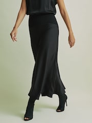 Florere Hybrid Satin Midi Black Skirt - Image 1 of 6