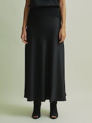 Florere Hybrid Satin Midi Black Skirt - Image 4 of 6