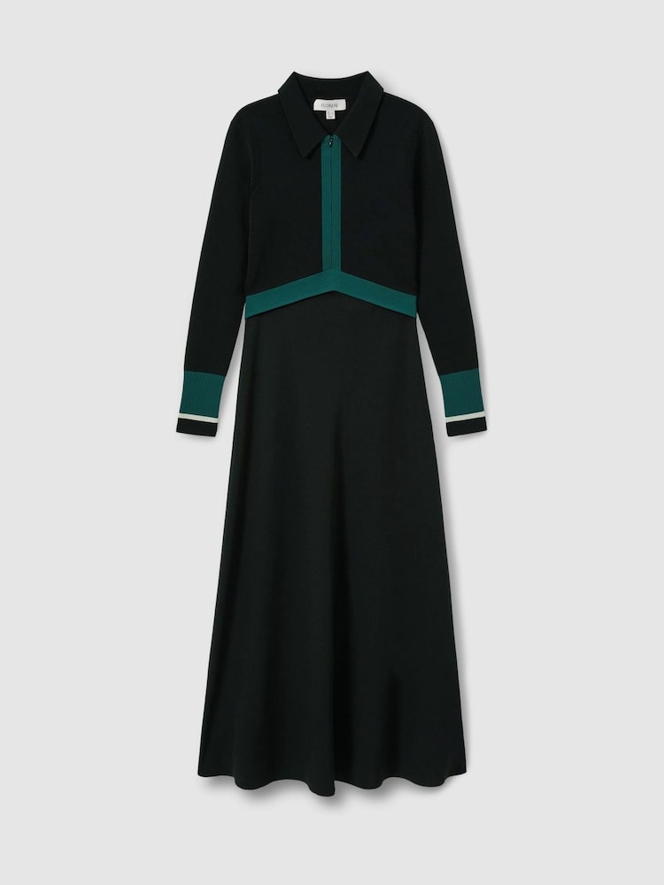 Florere Hybrid Knit Zip-Front Midi Black Dress - Image 2 of 6 Florere Hybrid Knit Zip-Front Midi Black Dress - Image 2 of 6