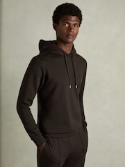 Reiss Chocolate Brown Fabien Interlock Jersey Hoodie - Image 1 of 6