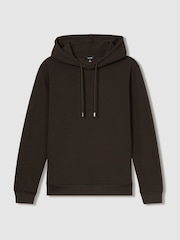 Reiss Chocolate Brown Fabien Interlock Jersey Hoodie - Image 2 of 6