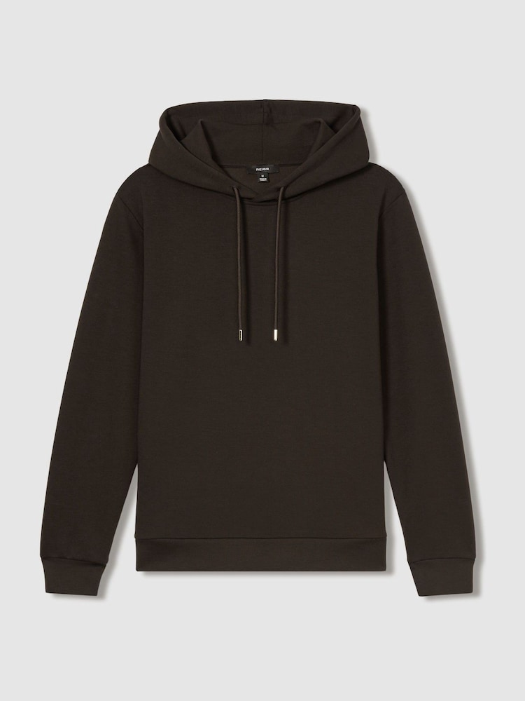 Reiss Chocolate Brown Fabien Interlock Jersey Hoodie - Image 2 of 6